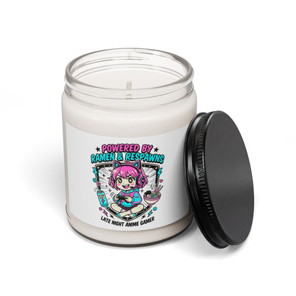 Powered by Ramen & Respawns Candle | Anime Aesthetic, Chibi Gamer Soy