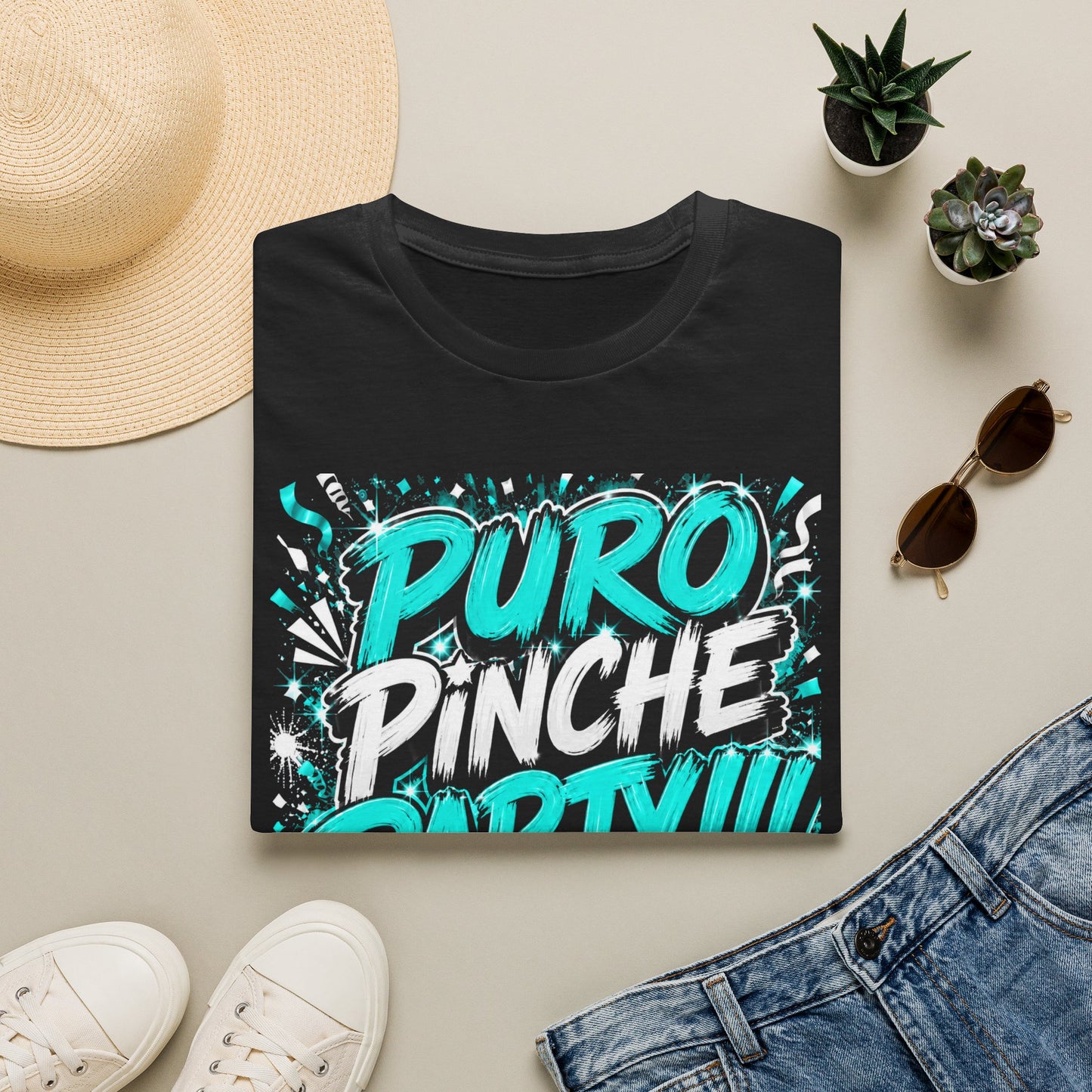 Puro Pinche Party T-Shirt — Bold Teal Party Graphic Tee