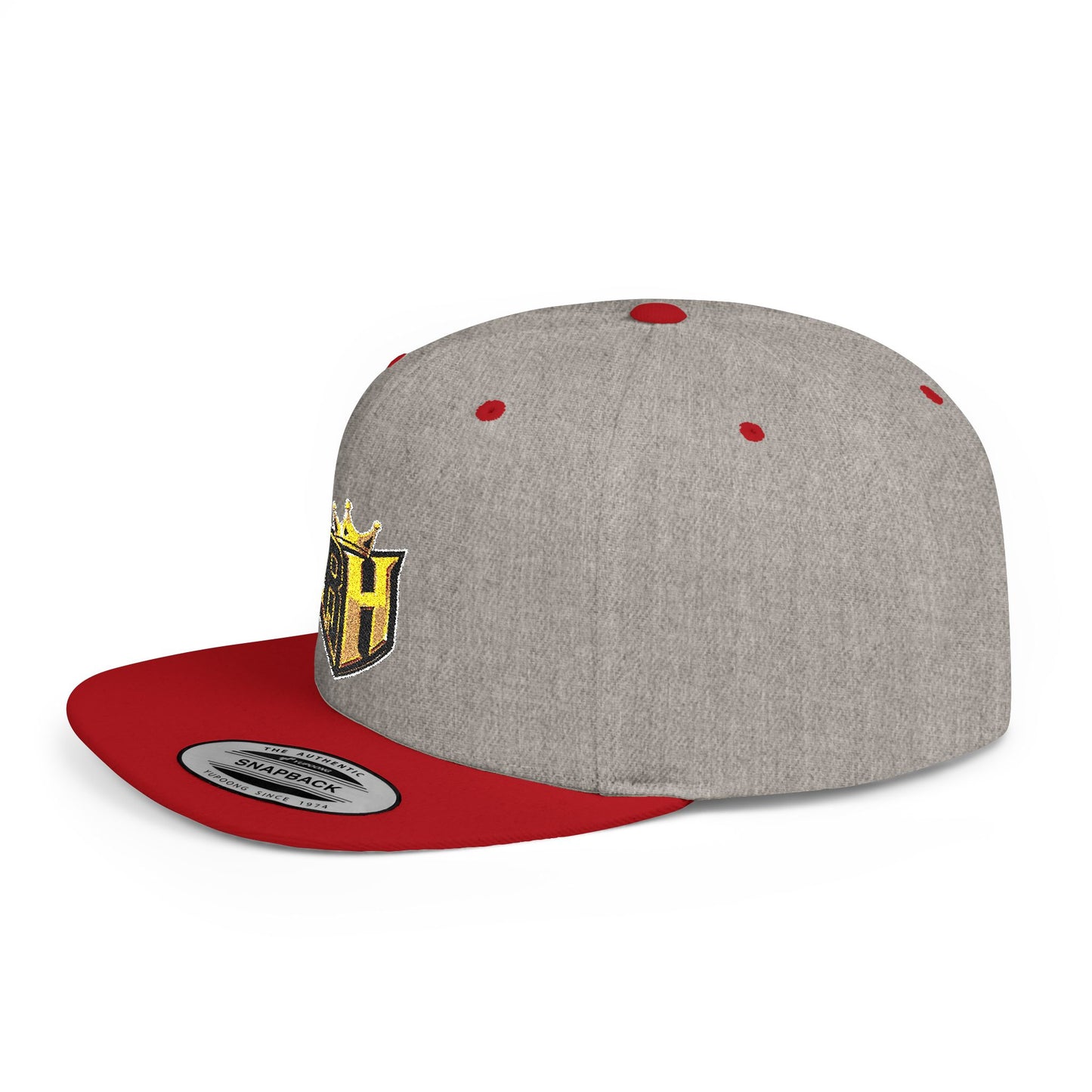 Snapback Hat — Gold Crown Shield Logo Flat Bill Cap
