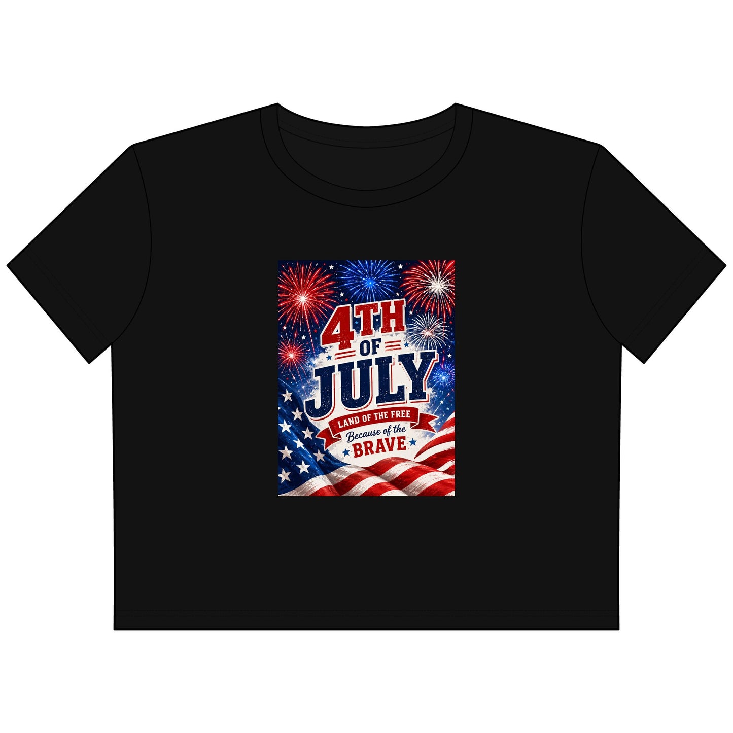 4th of July Women's Cropped Tee — Stars, Stripes & Brave Fireworks Graphic