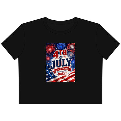 4th of July Women's Cropped Tee — Stars, Stripes & Brave Fireworks Graphic