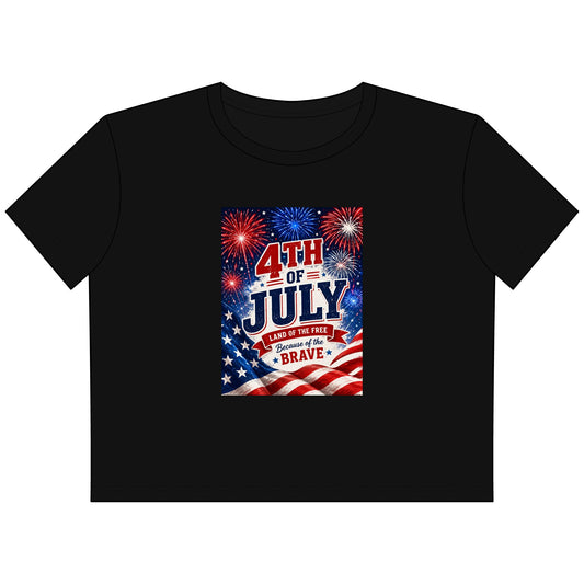 4th of July Women's Cropped Tee — Stars, Stripes & Brave Fireworks Graphic