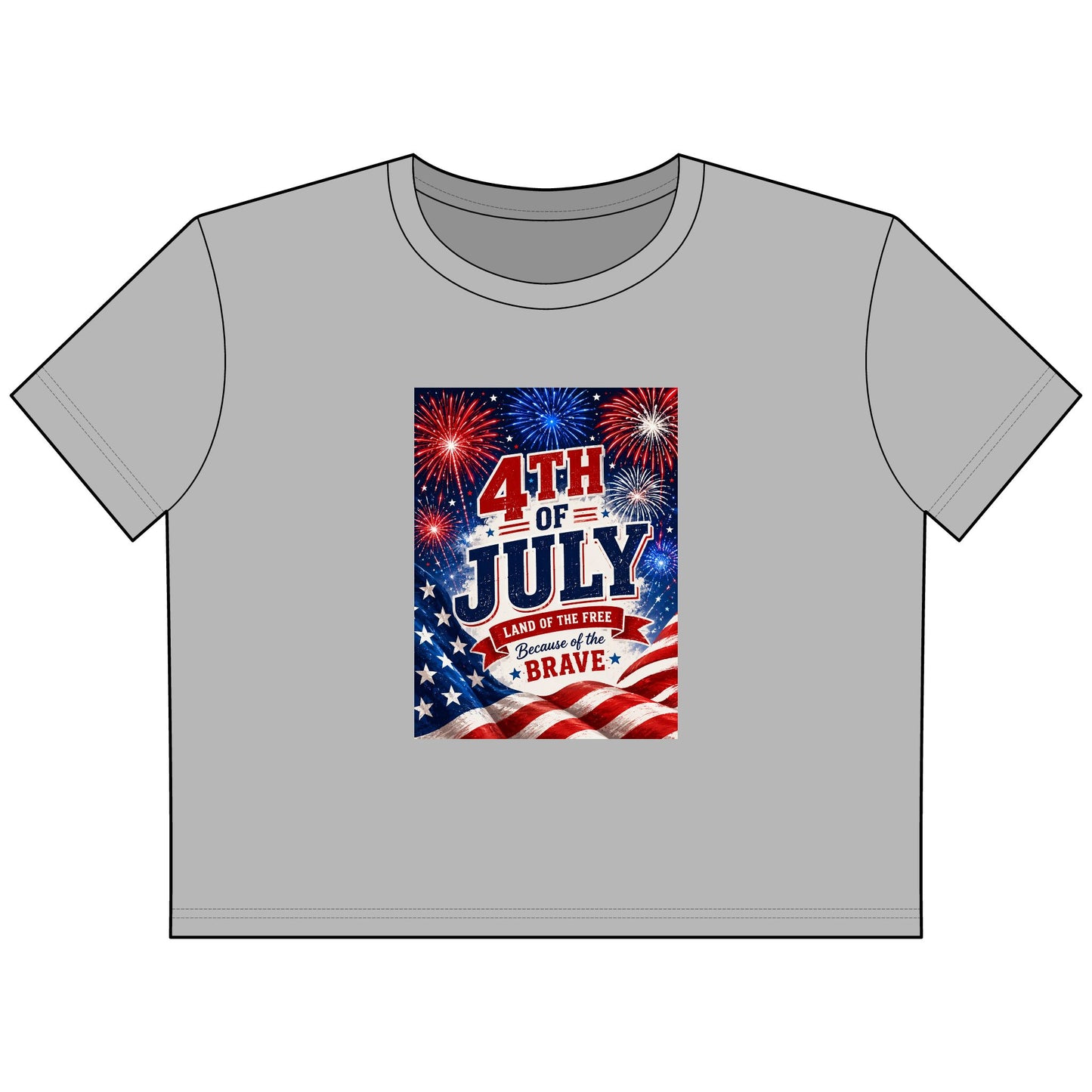 4th of July Women's Cropped Tee — Stars, Stripes & Brave Fireworks Graphic