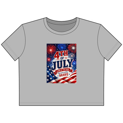 4th of July Women's Cropped Tee — Stars, Stripes & Brave Fireworks Graphic