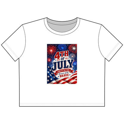 4th of July Women's Cropped Tee — Stars, Stripes & Brave Fireworks Graphic