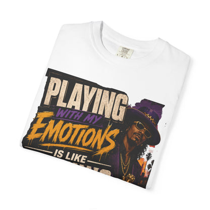 Playing with My Emotions Is Like Playing with My Money T-Shirt — Retro Pimp Illustration Graphic Tee