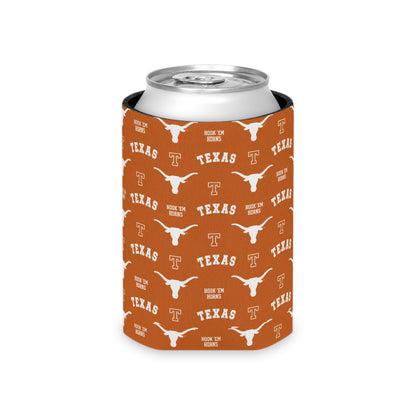 Texas Longhorns Pattern Can Cooler – Burnt Orange 'TEXAS' Logo Koozie