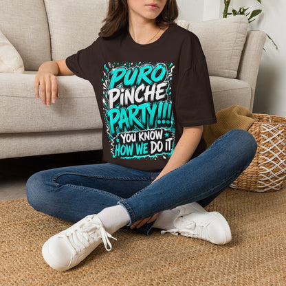 Puro Pinche Party T-Shirt — Bold Teal Party Graphic Tee