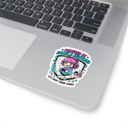 Powered by Ramen & Respawns Sticker | Anime Aesthetic, Chibi Gamer