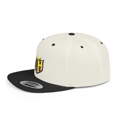 Snapback Hat — Gold Crown Shield Logo Flat Bill Cap