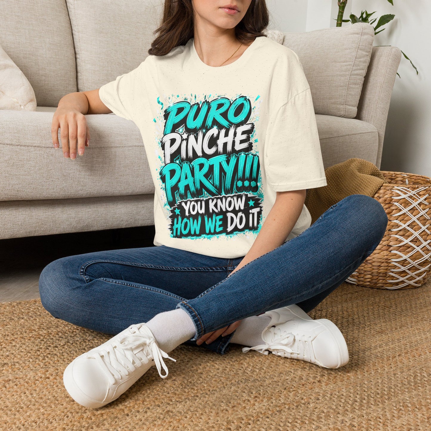 Puro Pinche Party T-Shirt — Bold Teal Party Graphic Tee