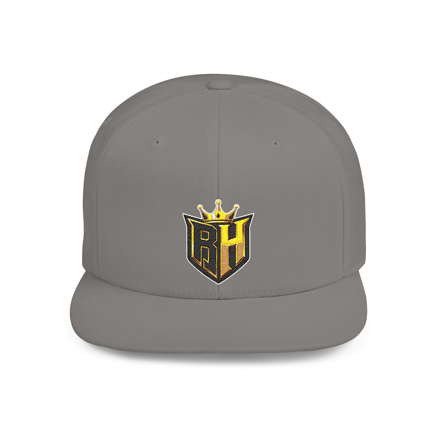 Snapback Hat — Gold Crown Shield Logo Flat Bill Cap