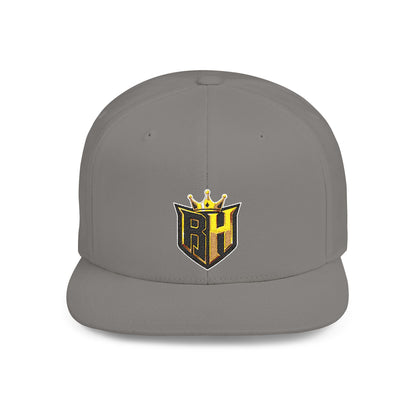 Snapback Hat — Gold Crown Shield Logo Flat Bill Cap