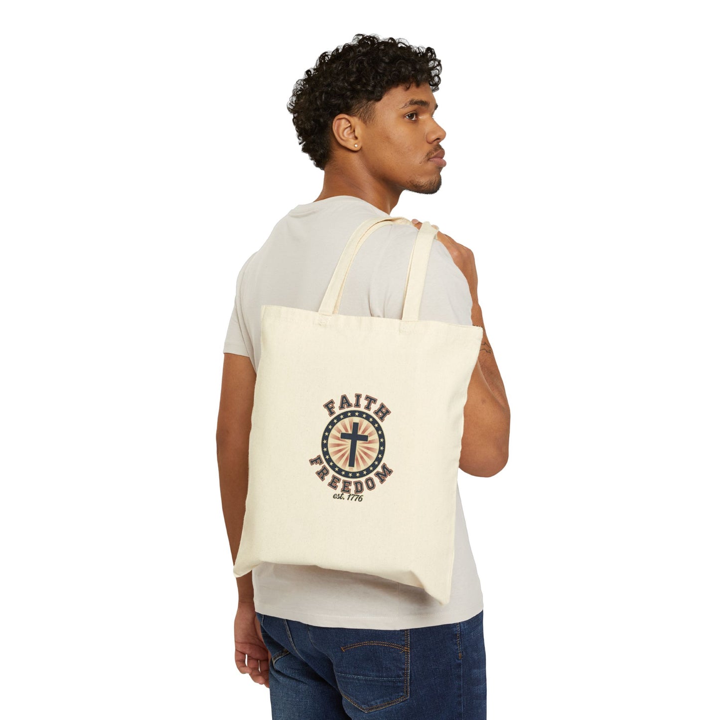 Faith & Freedom Crest Tote Bag | patriotic, faith-based, vintage Americana