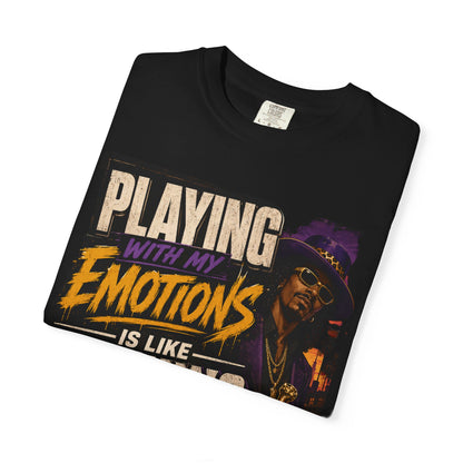 Playing with My Emotions Is Like Playing with My Money T-Shirt — Retro Pimp Illustration Graphic Tee