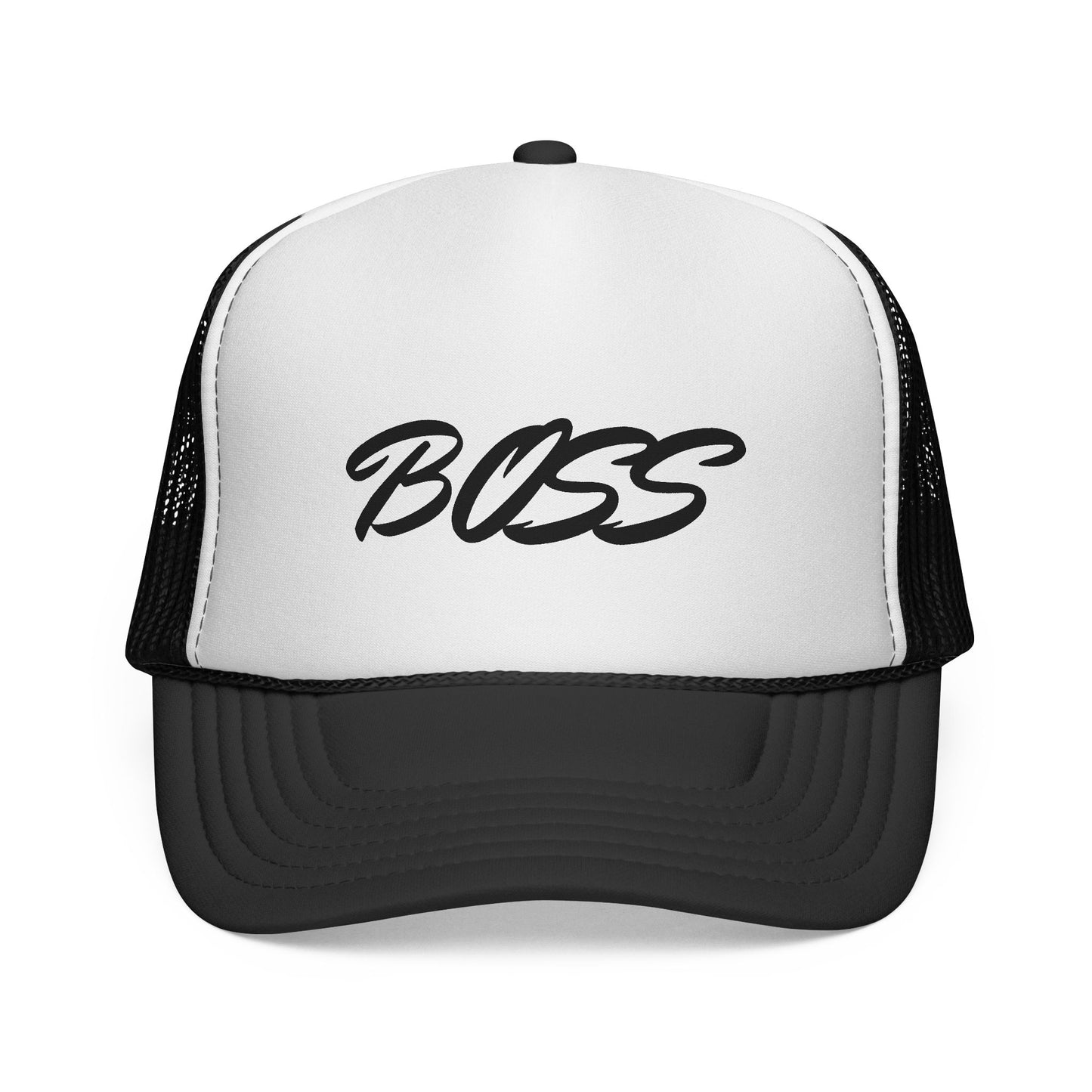 BOSS Trucker Cap — Bold Script Mesh Back Hat for Leaders & Street Style
