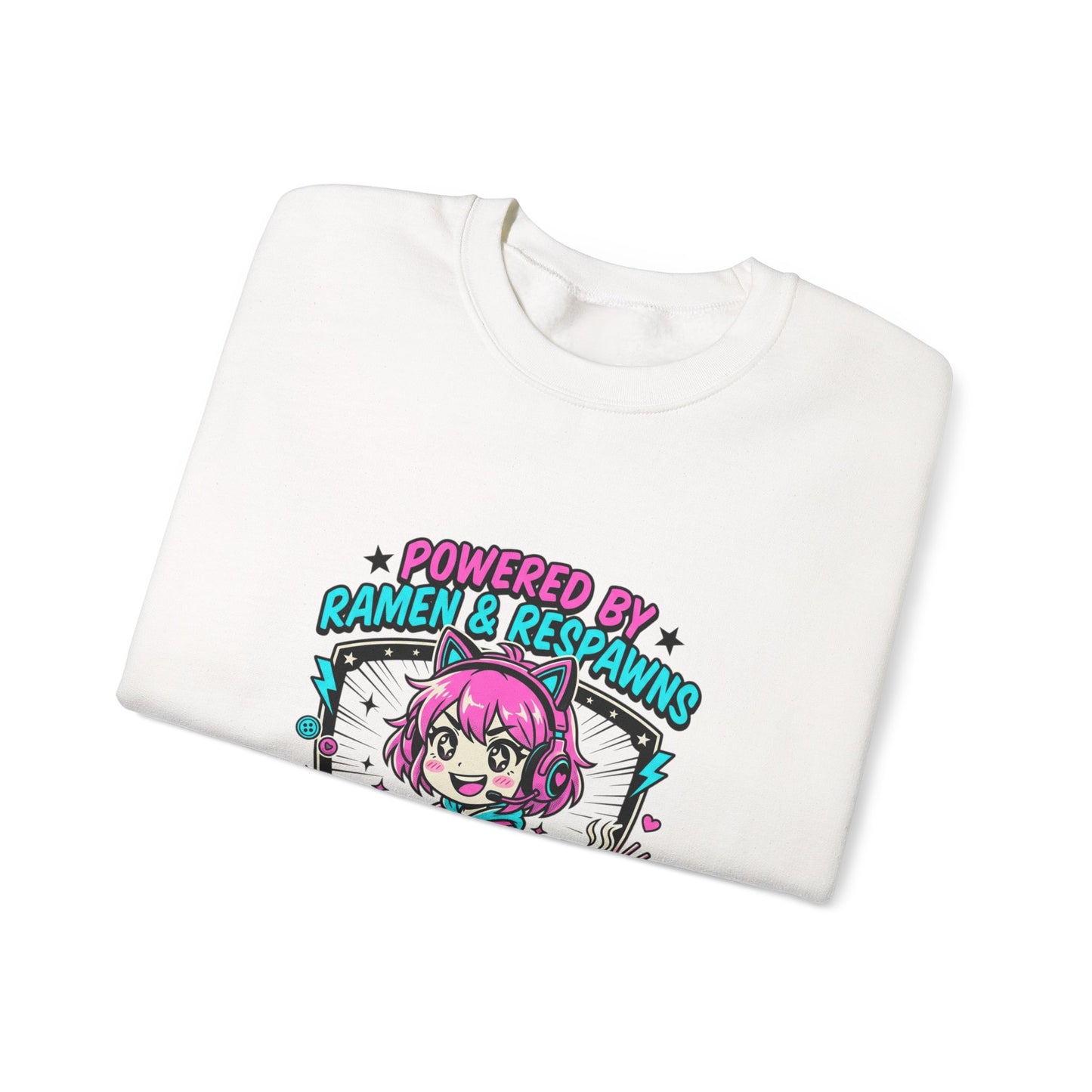 Powered by Ramen & Respawns Sweatshirt | anime aesthetic, chibi kawaii