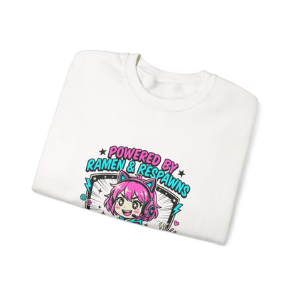 Powered by Ramen & Respawns Sweatshirt | anime aesthetic, chibi kawaii