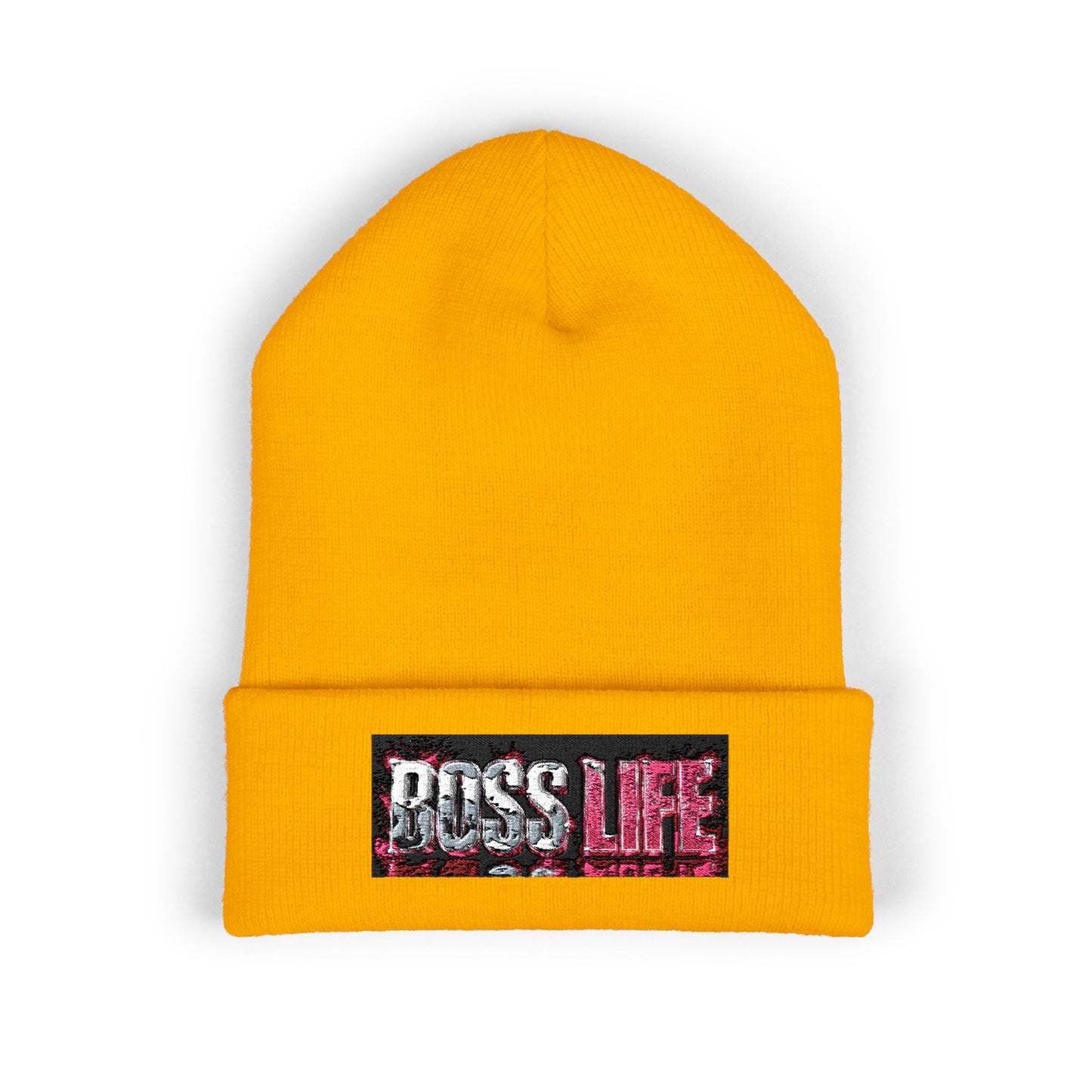 Boss Life Embroidered Cuffed Beanie — Streetwear Knit Hat for Confident Style