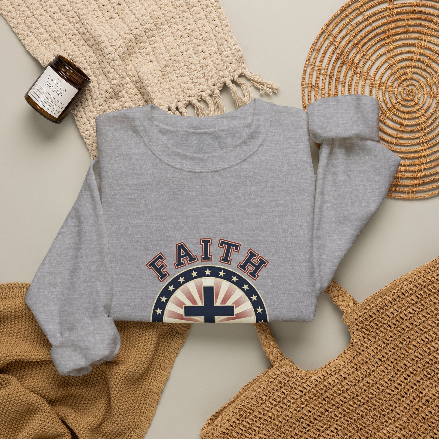 Faith & Freedom Cross Crewneck Sweatshirt, patriotic faith-based vintage Americana