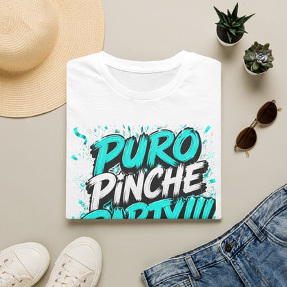 Puro Pinche Party T-Shirt — Bold Teal Party Graphic Tee