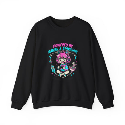 Powered by Ramen & Respawns Sweatshirt | anime aesthetic, chibi kawaii