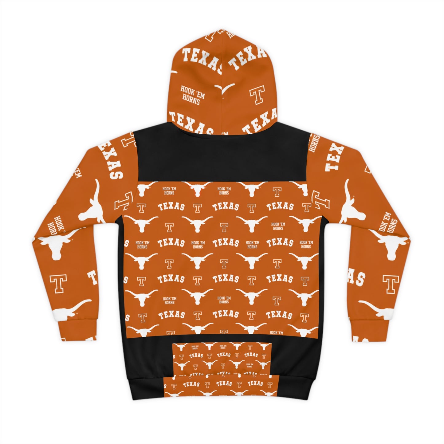 Texas Longhorns Children's Hoodie - Orange All-Over Print with 'TEXAS' & Longhorn Logo