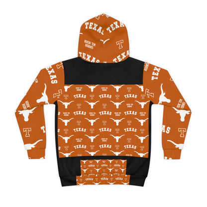 Texas Longhorns Children's Hoodie - Orange All-Over Print with 'TEXAS' & Longhorn Logo