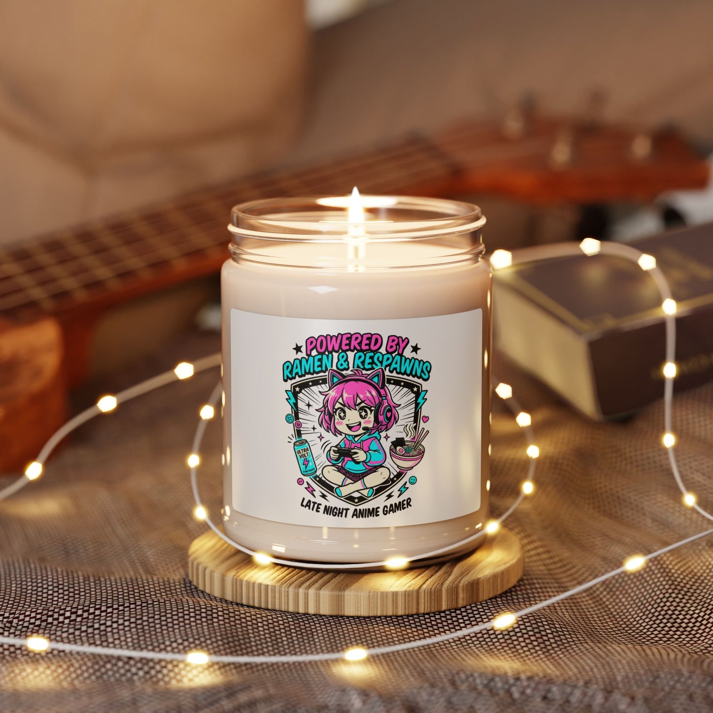 Powered by Ramen & Respawns Candle | Anime Aesthetic, Chibi Gamer Soy