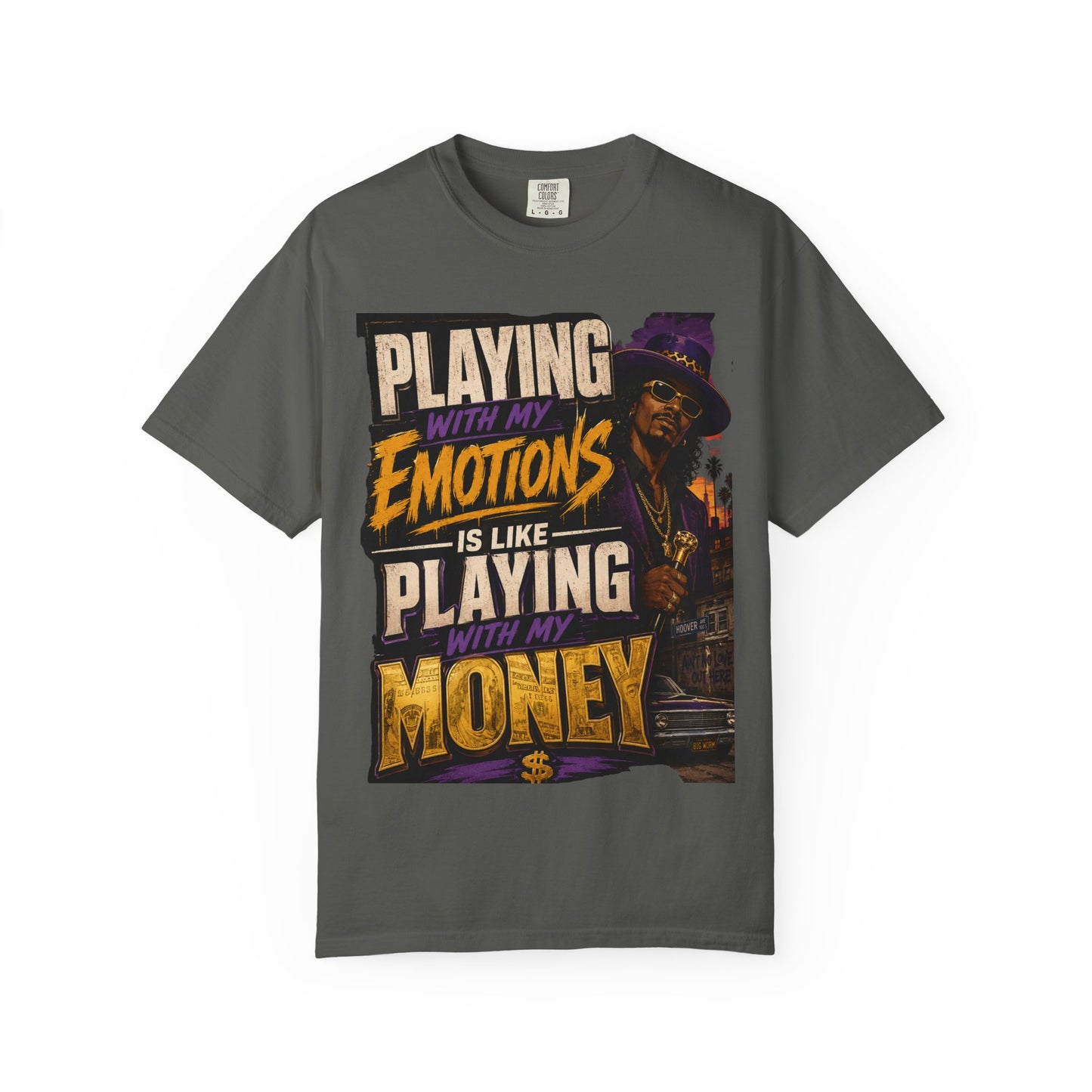 Playing with My Emotions Is Like Playing with My Money T-Shirt — Retro Pimp Illustration Graphic Tee
