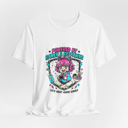 Late Night Anime Gamer Tee | chibi kawaii, manga panel, neon pastel aesthetic