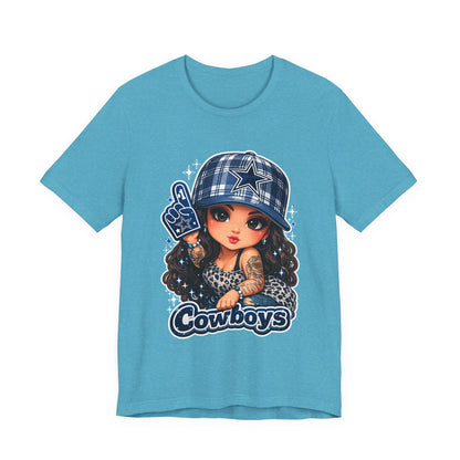 Cowboys Fan Girl T‑Shirt — Cute Tattooed Cheerleader Design