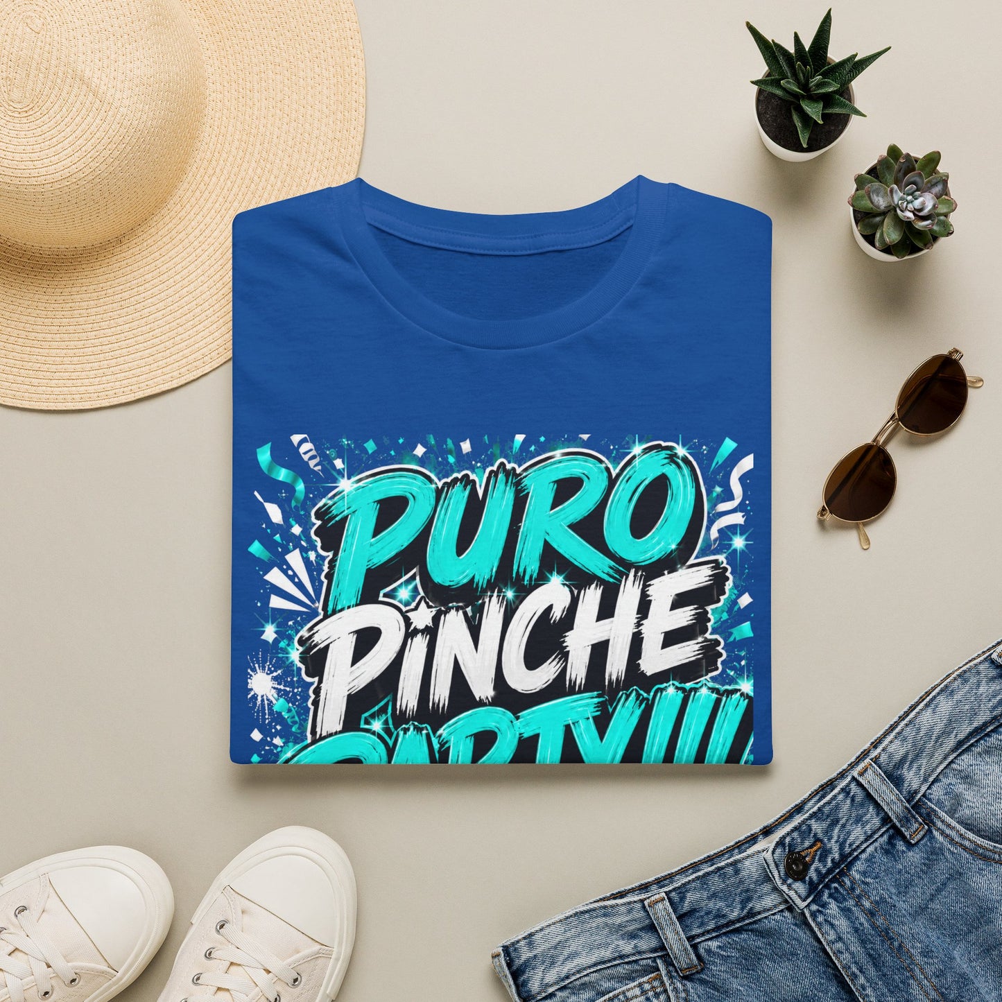 Puro Pinche Party T-Shirt — Bold Teal Party Graphic Tee