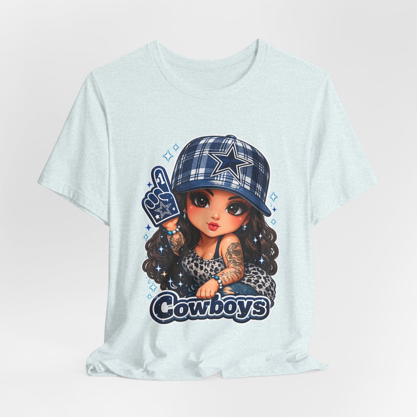 Cowboys Fan Girl T‑Shirt — Cute Tattooed Cheerleader Design