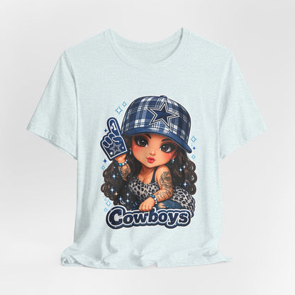 Cowboys Fan Girl T‑Shirt — Cute Tattooed Cheerleader Design
