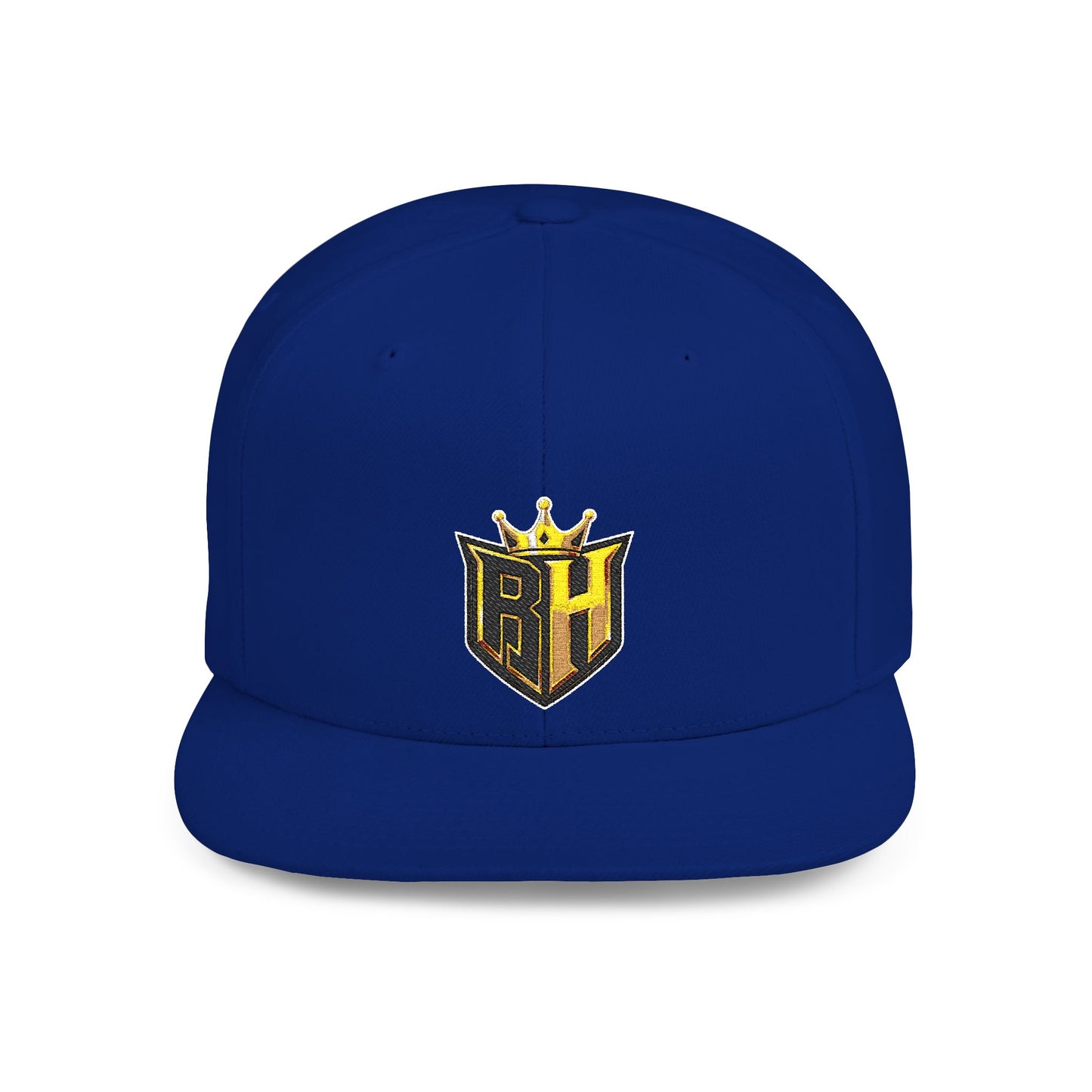 Snapback Hat — Gold Crown Shield Logo Flat Bill Cap