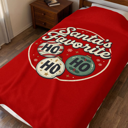 Velveteen Blanket — "Santa's Favorite" HO HO HO Christmas Plush Throw