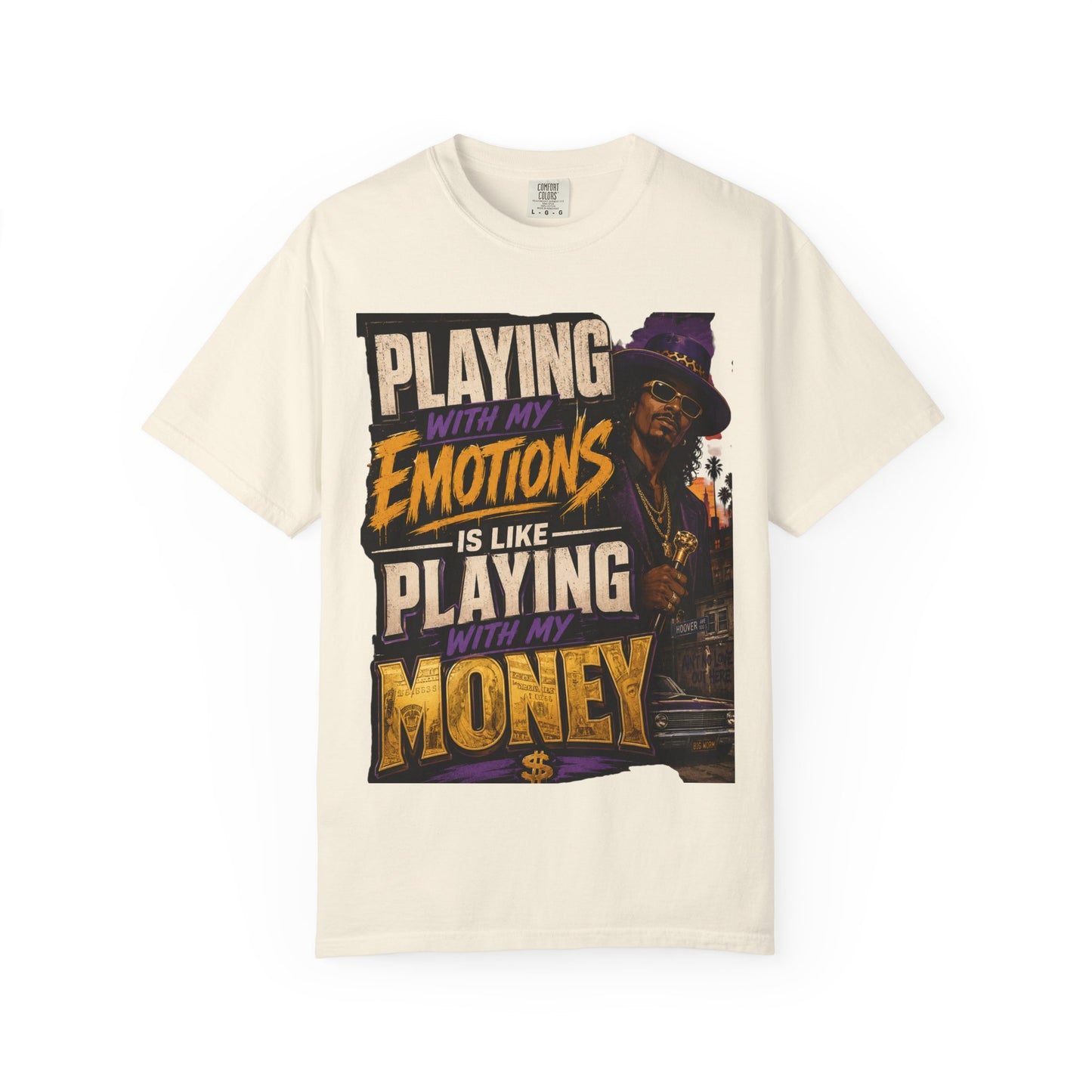 Playing with My Emotions Is Like Playing with My Money T-Shirt — Retro Pimp Illustration Graphic Tee
