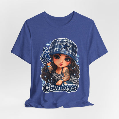 Cowboys Fan Girl T‑Shirt — Cute Tattooed Cheerleader Design