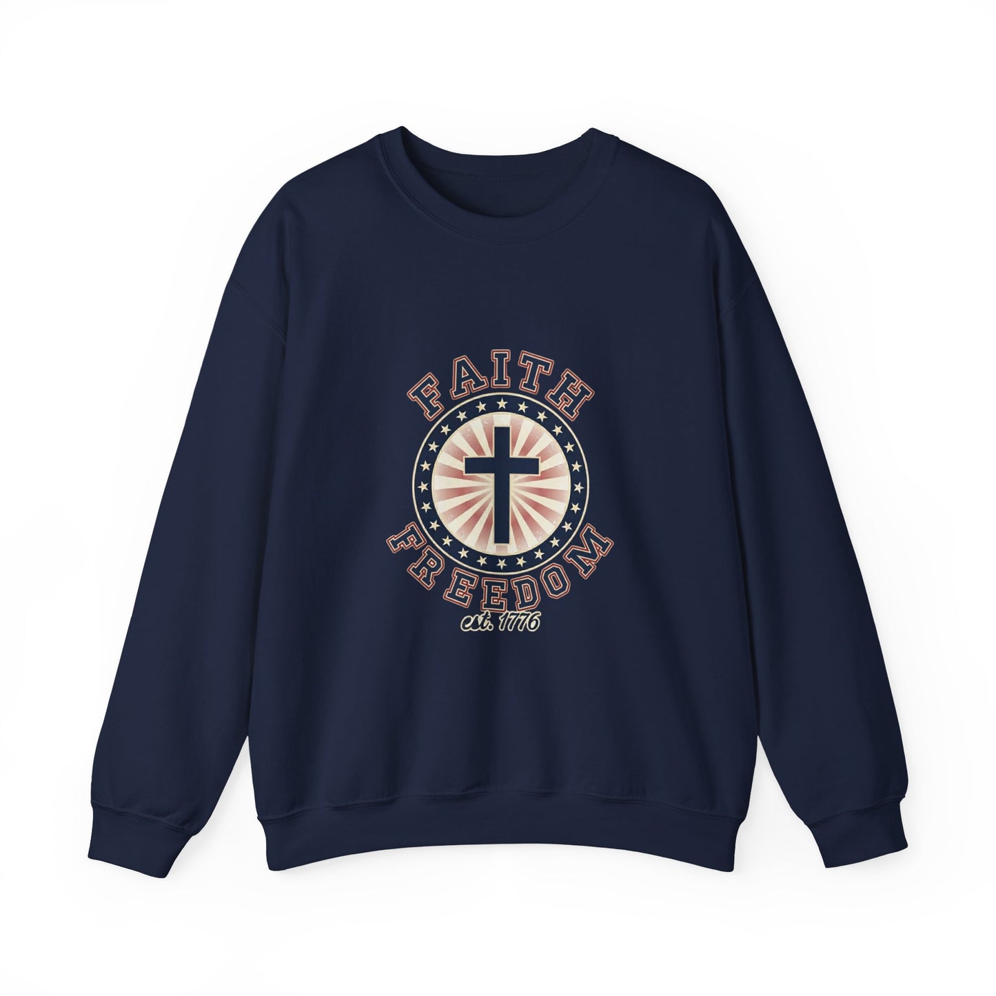Faith & Freedom Cross Crewneck Sweatshirt, patriotic faith-based vintage Americana