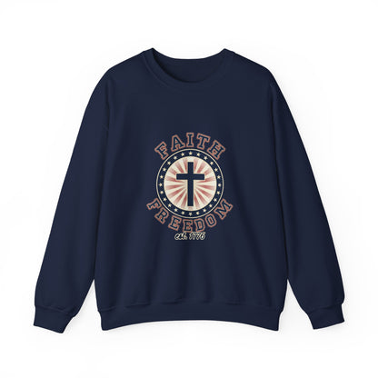 Faith & Freedom Cross Crewneck Sweatshirt, patriotic faith-based vintage Americana