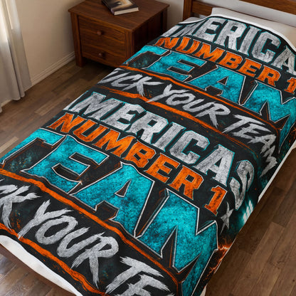 Velveteen Blanket — "America's Number 1 Team / F*** Your Team" Graphic Plush Throw