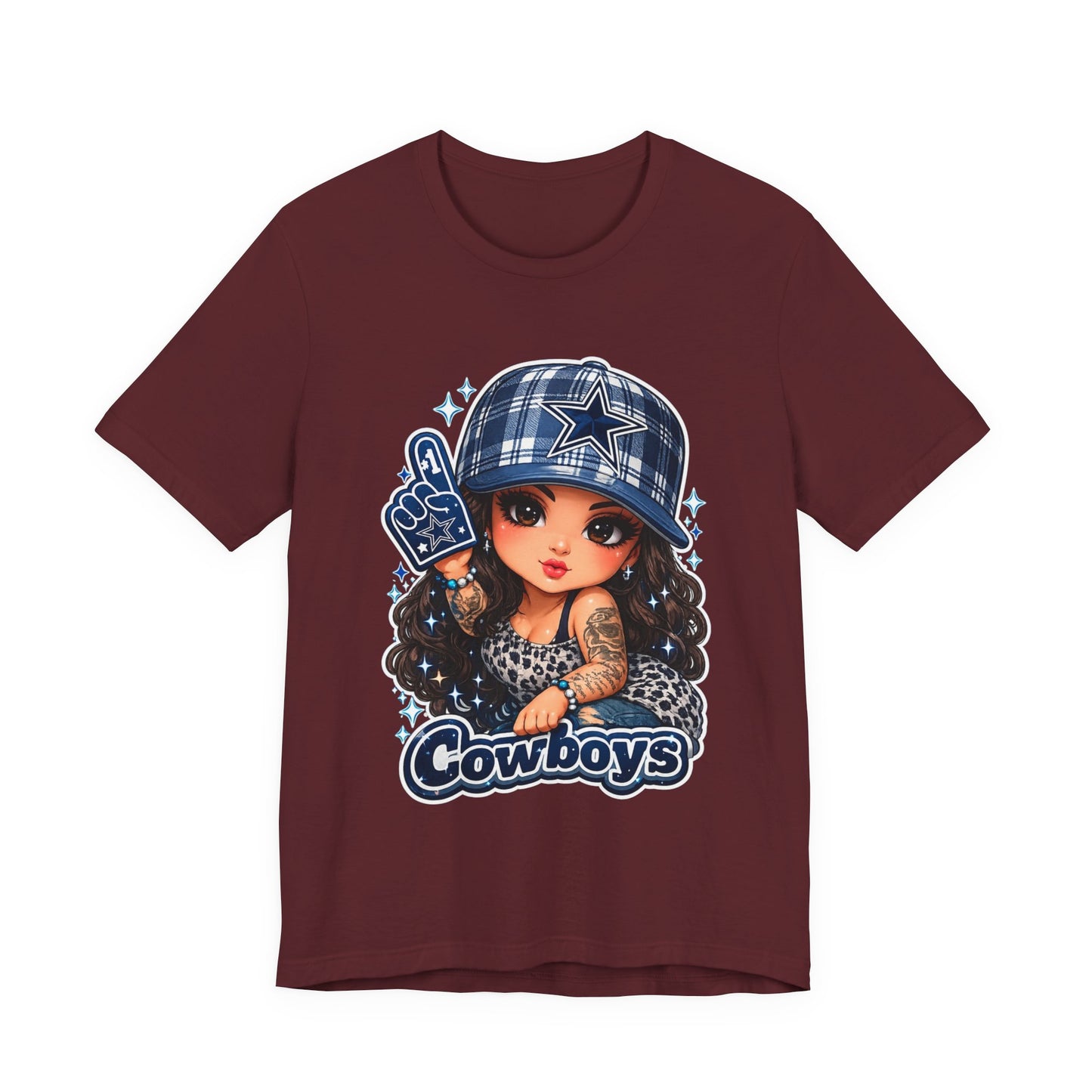 Cowboys Fan Girl T‑Shirt — Cute Tattooed Cheerleader Design