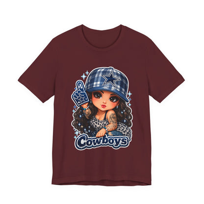 Cowboys Fan Girl T‑Shirt — Cute Tattooed Cheerleader Design