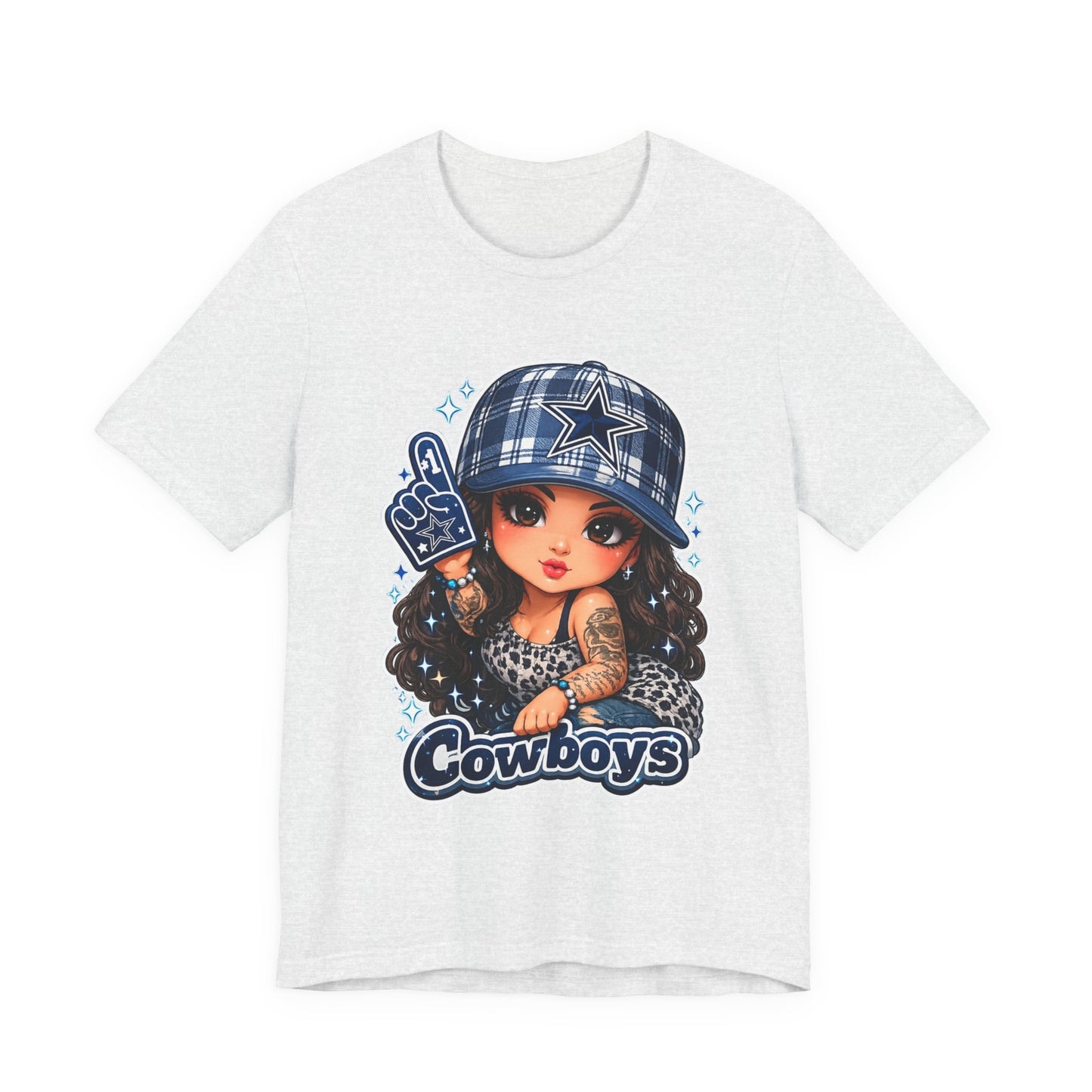 Cowboys Fan Girl T‑Shirt — Cute Tattooed Cheerleader Design
