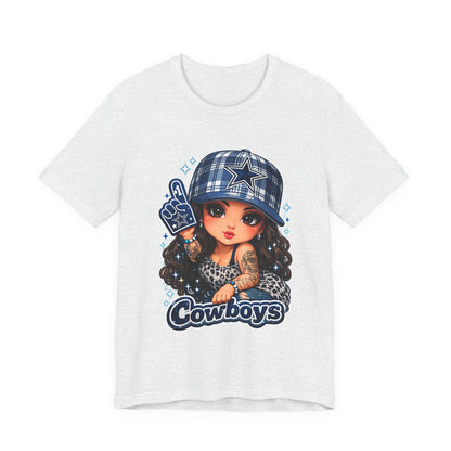 Cowboys Fan Girl T‑Shirt — Cute Tattooed Cheerleader Design