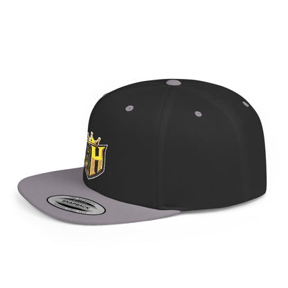 Snapback Hat — Gold Crown Shield Logo Flat Bill Cap