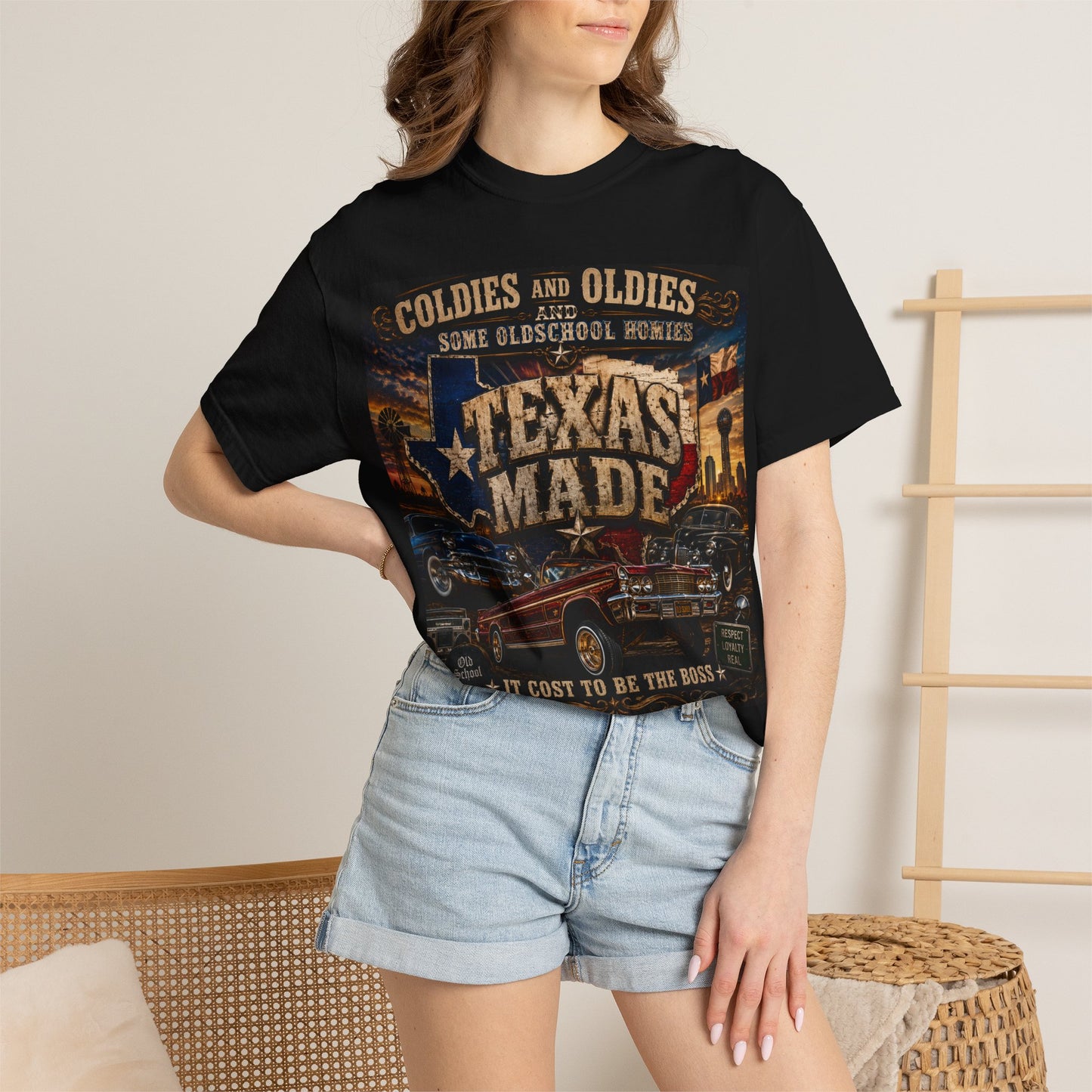 Texas Made Vintage Car T-Shirt — "Hello Motha Fuckaaaa" Back Print