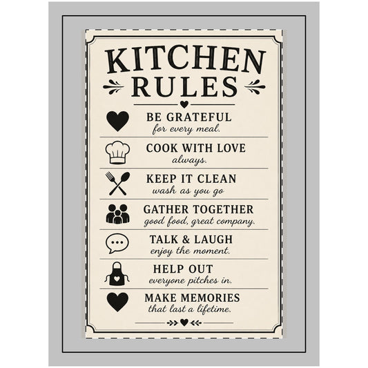 Kitchen Rules Wall Tapestry — Rustic Wood Top Kitchen Decor Sign