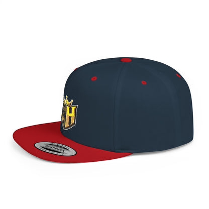 Snapback Hat — Gold Crown Shield Logo Flat Bill Cap